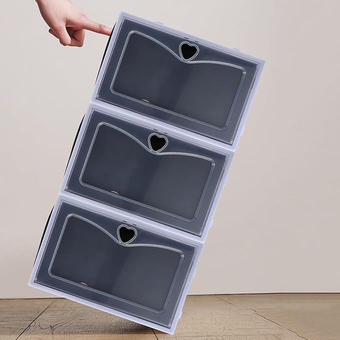 Ciieeo 6pcs Flip-top Shoe Boxes 33x23x14.5cm Plastic Sneaker Organizers Dustproof Stackable Shoe Storage for Men Home Closet