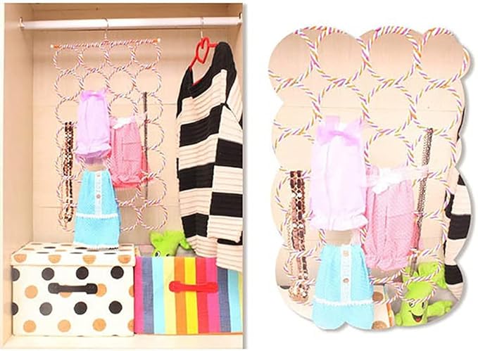 Scarf Hanger 28 Rings Tie Rack Multiple Purpose Holder for Closet,Clutter Removing and Space-Saving Hanger for Scarves, Shawl, Belts & Accessories Random Color