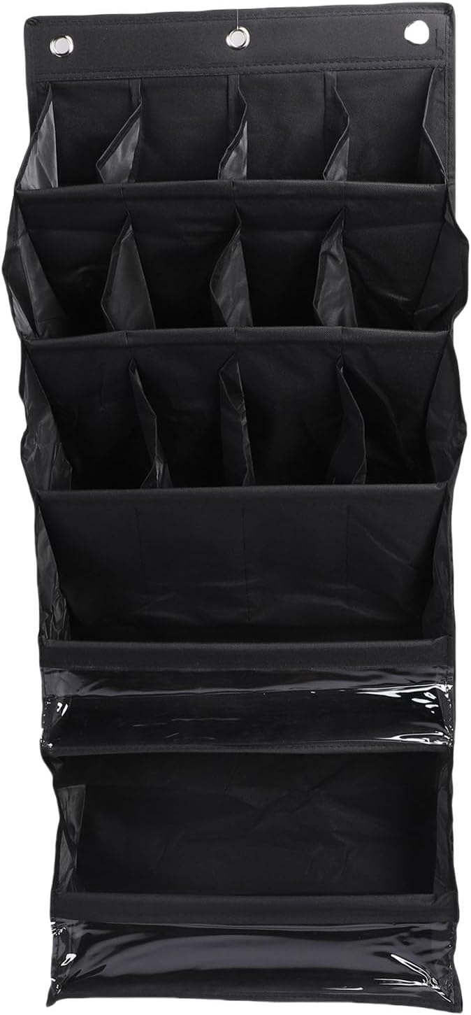 Over The Door Shoe Bag with Pockets | 600D Oxford Fabric Breathable Hanging Storage | Space Saving Shoe Rack for Closet/Dorm/Entryway | Multi - Purpose Organizer, Hooks (Black)
