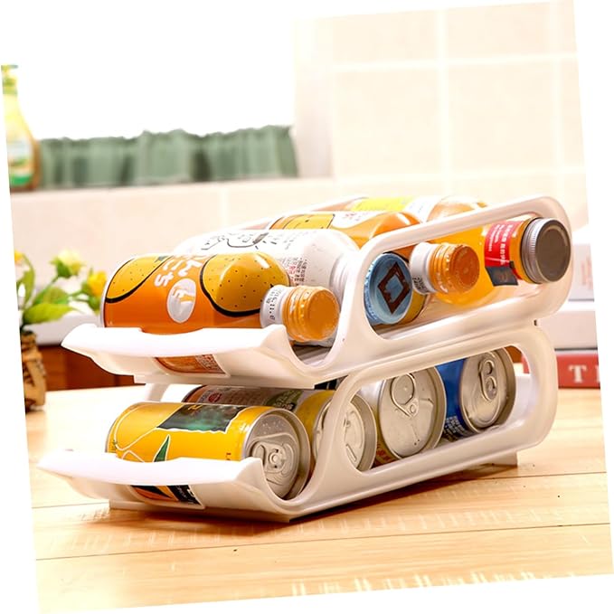 SHOWERORO 2pcs Stackable Refrigerator Beverage Storage Rack Practical Can Bowl Organizer for Beer Vegetables and Fruits Space-saving Cold Storage White