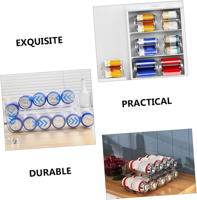 MAGICLULU Double Beverage Storage Box Fridge Organizer Drinks Bin Rolling Soda Can Dispenser for Refrigerator Pantry Can Holder