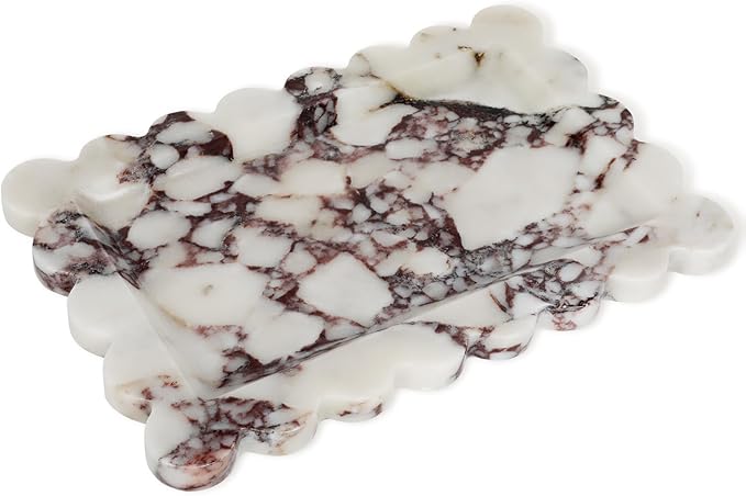 100% Natural Marble Vanity Tray - Real Stone Storage Organizer for Bathroom/Kitchen/Vanity/Dresser, Countertop Tray for Perfume, Jewelry, Home Decor, 11.8 x 7.8 x 0.7 Inch