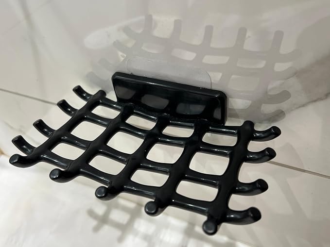2-Pack Adhesive Bar Soap Holder, No-Drill Wall Mounted Soap Dish for Shower, Self-Draining Soap Saver with Grid Design, Plastic Soap Rack for Bathroom, Kitchen (Black)