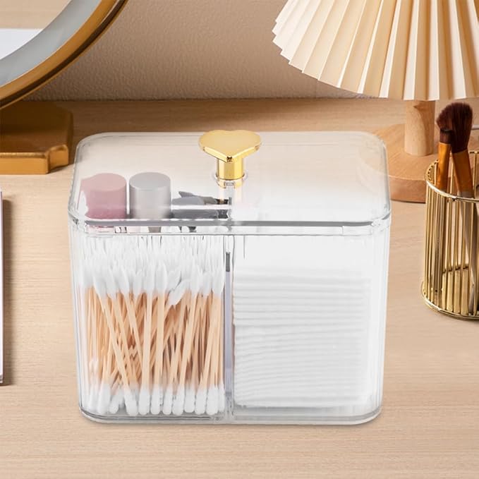 Kakalote Qtip Holder Dispenser for Cotton Ball, Cotton Swab, Clear Swab Holder, Qtip Dispenser, Vanity Makeup Organizer, Floss Container(Transparent)
