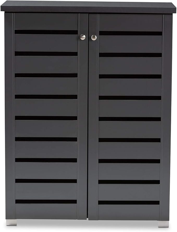 Contemporary Shoe Storage Cabinet Grey Modern Wood Includes Hardware