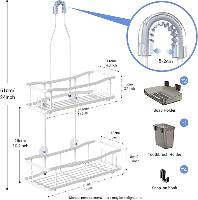 Aitatty Hanging Shower Caddy Bathroom Organizer: Rustproof Shower Shelf Racks Over Shower Head - No Drilling Inside Bath Shower Rack Shelves Over Showerhead for Shampoo with Soap Holder White