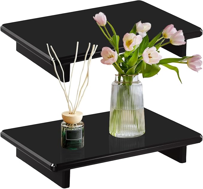 Acrylic Soap Dish Tray for Kitchen Sink and Bathroom Counter, Black Soap Holder for Sponge Perfume Candles Plants, 9 x 5.9x1.5 Inch