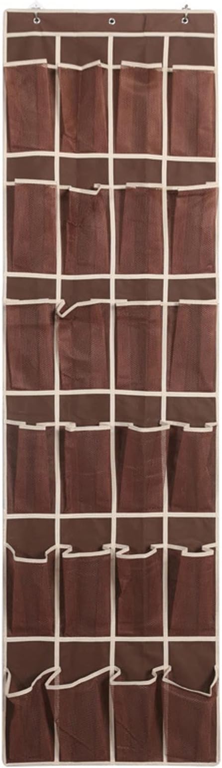 Over The Door Shoe Rack, 24 Large Mesh Pockets Over The Door Shoe Rack Storage Rack Hangs on Closets Non Woven Bedroom Dormitory Door Back Shoe Hanging Bag (Coffee)