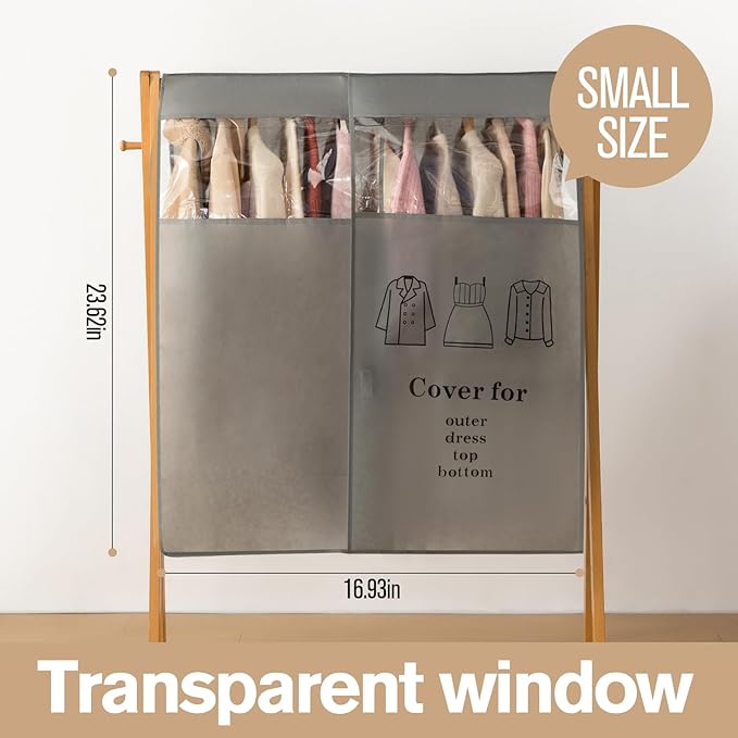 Non woven clothing cover with transparent window, suitable for hanging clothing storage protectors for dresses, tops, and outerwear (Ecru, 24inch*2Pack)