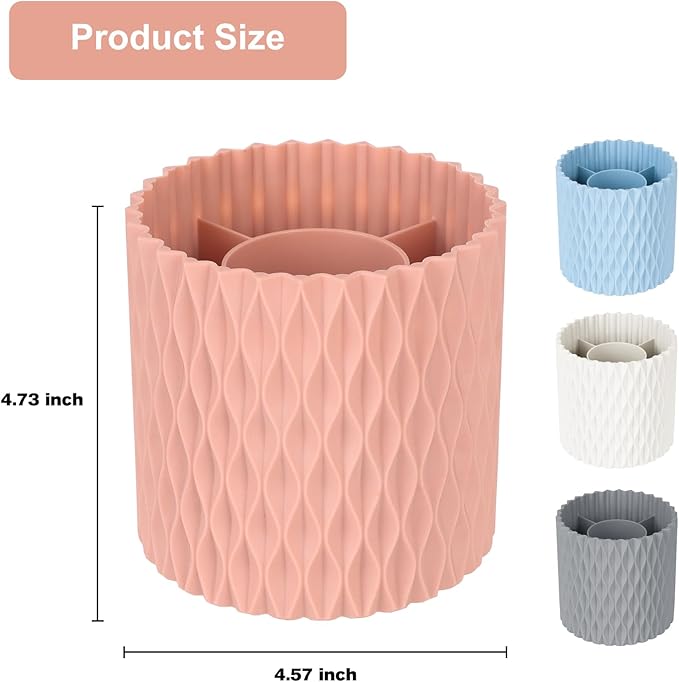 Makeup Brush Holder Organizer-360° Rotating Makeup Brush Storage,Pencil Pen Holder Cup,Desk Accessories,5 Slot Make up Brushes Cup, for Vanity Desktop Bathroom Countertop (Pink)