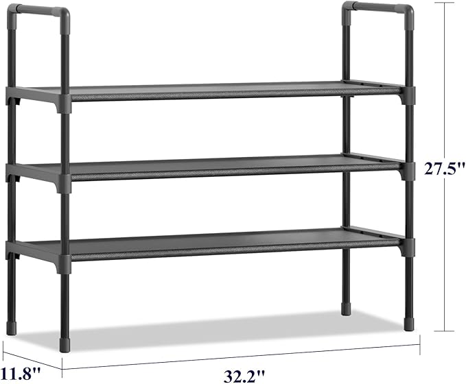 Kitsure Shoe Rack for Closet - Shoe Organizer, Large-Capacity & Space-Saving Shoe Shelf for Entryway, Bedroom, Living Room,32.2" x 11.8" x 27.5", Black