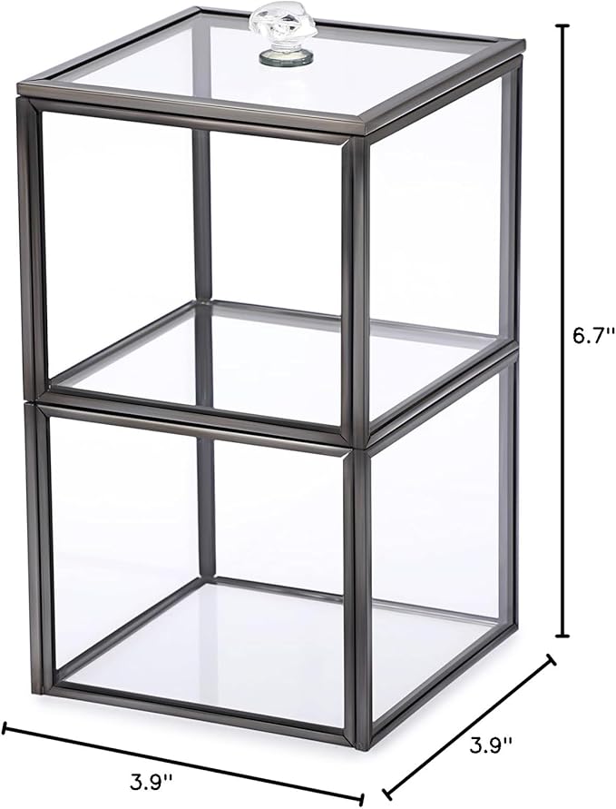 Hipiwe Glass Qtip Holder Dispenser 2-Tier Stackable Apothecary Jar with Lid Clear Bathroom Containers Cotton Ball & Swab Canister Vanity Organizer for Q-tip, Cotton Round, Floss, Makeup Pads