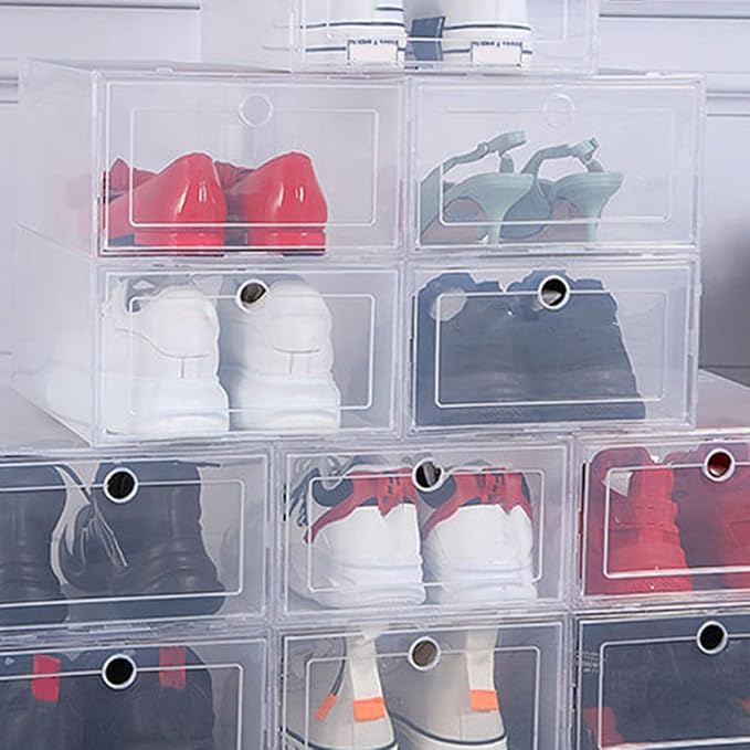 Housoutil 4pcs Pp Plastic Shoe Storage Boxes Drawer-style Stackable Shoe Organizer for Home Closet and Entryway