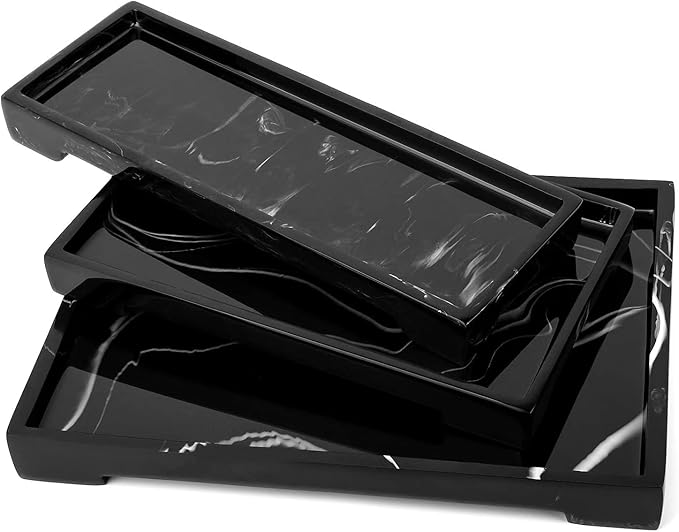 Luxspire Bathroom Sink Vanity Trays, 10" x 6" Resin Vanity Tray for Soap Dispenser, Kitchen Sink Trays, Vanity Countertop Organizer for Candles Soap Towel Perfume Holder Jewlery, Marble Style -M- Ink
