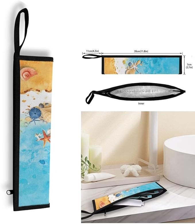 COEQINE Beach Starfish Utensil Holder For Kitchen Counter Silverware Bag Portable Leak-proof Lightweight Washable Soft Fabric Fork Spoon Knife Organizer With Handles