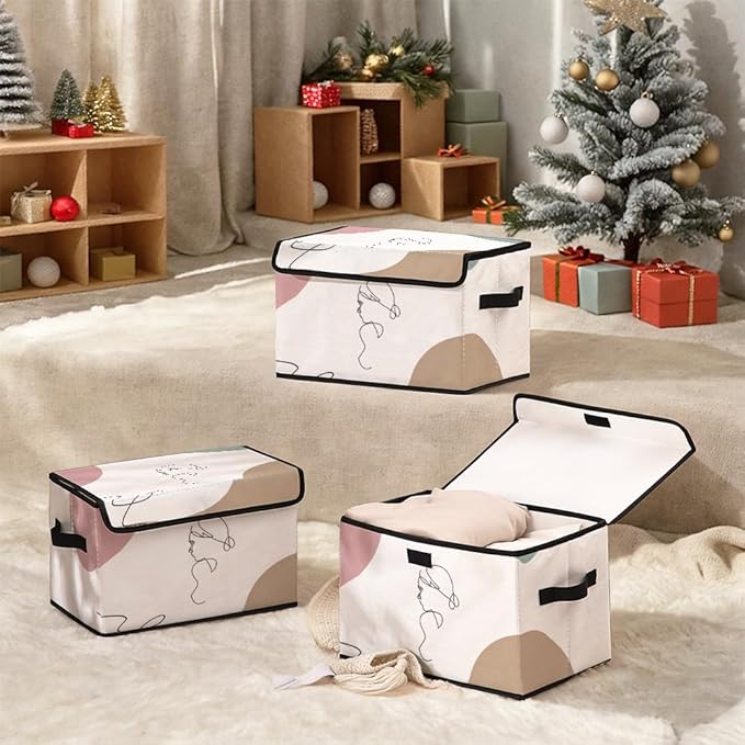 Stackable Clothes Storage Bins with Lids,Closet Organizers Fabric Cat Printing Box for Home and Office,Blanket Clothes Organizers,Under Bed Storage Containers 3 Pack.