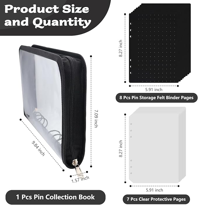 LIQALU Enamel Pin Display Book Pin Collection Binder Holder Trading Book with 8-Page Display Boards A5 Brooch Pin Storage Organizer Binder Album for Travel Collectors (Black)