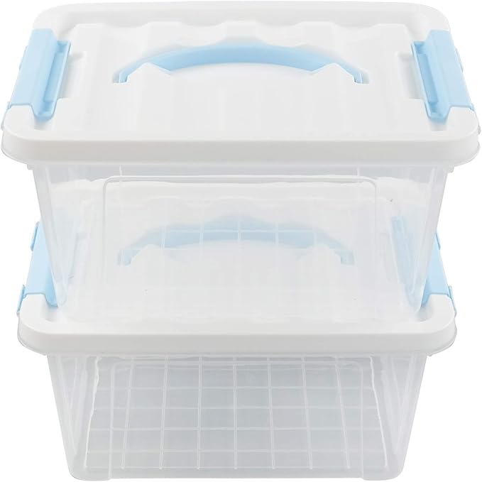 Gloreen 6 Quart Clear Storage Bins with Lid and Blue Handle, Multipurpose Plastic Storage Latch Box/Containers, 2 Packs