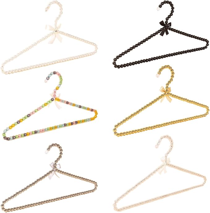 6-Piece Pearl Clothes Hanger Set Wedding Hanger Bridal Bridesmaid Hangers for Wedding Dress Standard Pearl Hangers (Combination Set, 6)