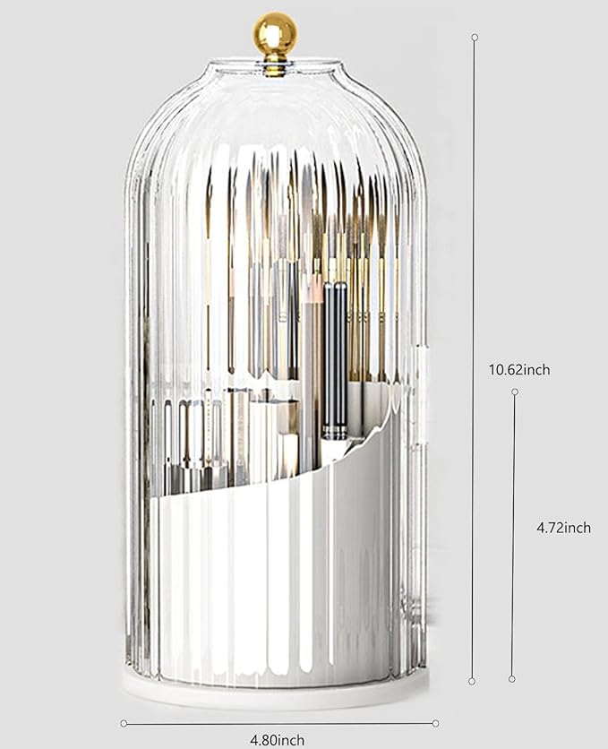 360°Rotating Makeup Brushes holder with Lid,Make Up Organizers and Storage for Vanity Countertop or Bedroom Dresser(Transparent white)