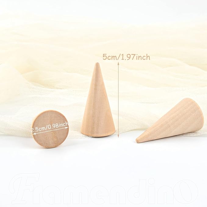 Framendino, 25 Pack Wooden Cone Ring Holder Wood Display Stand Organizer Holders Jewelry DIY Craft