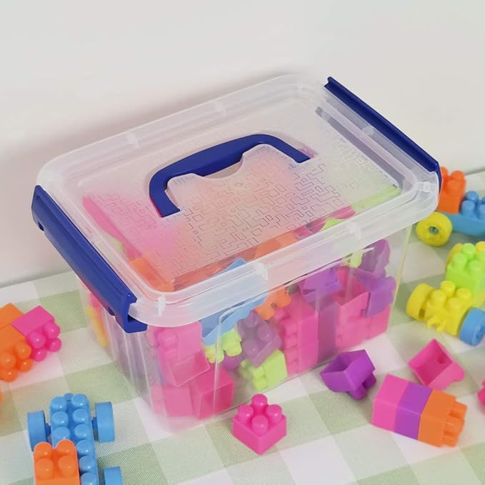 Pekky Plastic Small Handle Storage Box, 3.5 Quart Clear Plastic Bins, 6 Packs(Blue)