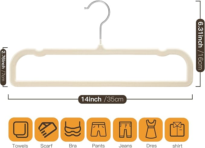 Velvet Hangers Pants Hangers 20 Pack Velvet Pant Hangers,Heavy Duty Felt Hangers for Pants,Jeans,Scarf,Towels,Tank Top,Coat.Closet Organizers and Storage(Beige)