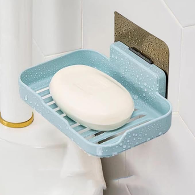 Soap Holder Dish Shower, Bar Soap Holder with Drainage, Self Draining Soap Holder, Wall Mounted Soap Box Tray Container for Bathroom, Bathtub Kitchen Sink (1PC Blue)
