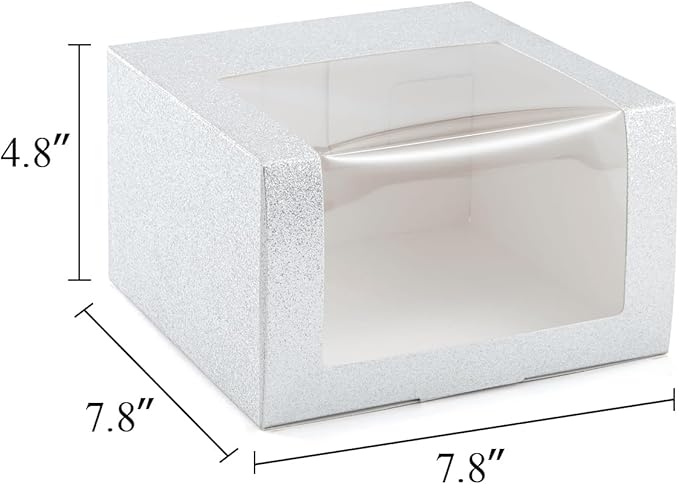 LADYBRO 10 Pack 7.8" x 7.8" x 4.8" Black Gift Boxes with Window Display for Hat Storage Containter for Baseball Caps (Fitted, Snapbacks, Trucker) (Glitter Silvery, 7.8" x 7.8" x 4.8")