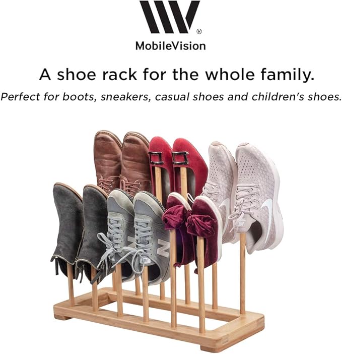 MobileVision Bamboo Boot Rack Free Standing Shoe Organizer, Holds 6 Pairs, Store Tall Knee-High, Hiking, Riding, Rain or Work Boots in closets, entryways & more