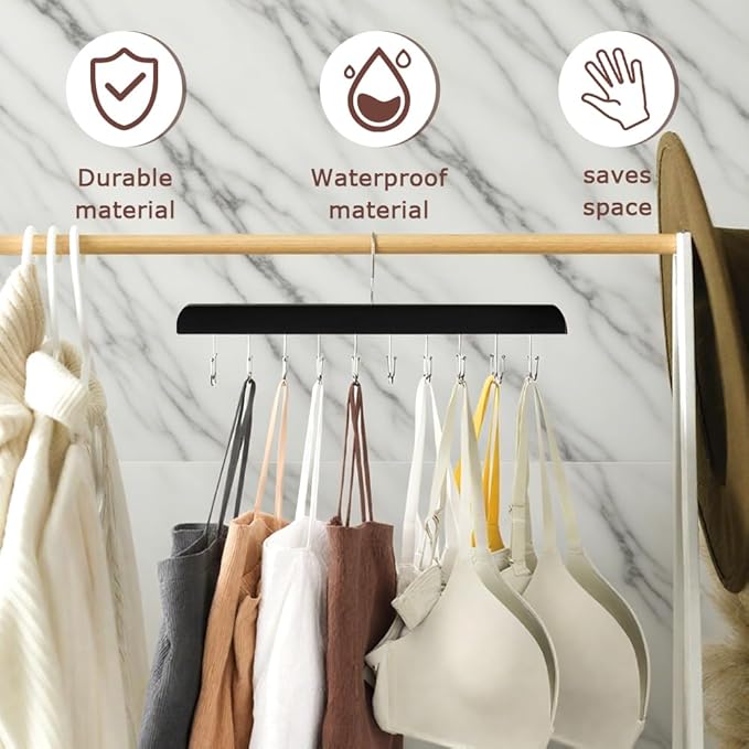 2 Pack Tie Rack Belt Hanger with 20 Foldable Metal Hooks, Space Saving Necktie Organizer for Men Wooden Belt Tie Organizer for Tank Tops Bras Cami Scarves