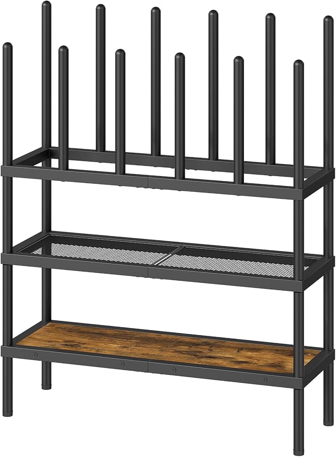 YATINEY Shoe and Boot Rack Organizer, Tall Boots Rack for Closet, Cowboy Shoes Storage, 4 Tier Shoe Racks Organizer Holds 14 Pairs, Black and Rustic Brown SS29BR
