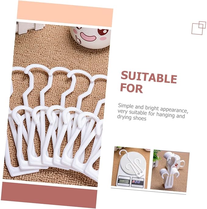 Cabilock 40 pcs White Shoes Hanging Rack, Plastic Material, Double Hooks Design, Ideal for Dehumidifying, Hanging and Organizing Leather Shoes