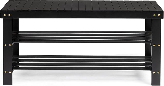 3 Tier Bamboo Shoe Racks,Narrow Vertical Shoes Rack,Freestanding Shoe Organizer Shelf,Shoe Rack Storage Organizer,with Shelves,for Closet, Entryway, Front Door Entrance, Bedroom, Hallway (Black)