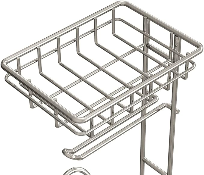 Mega Roll Toilet Paper Holder Stainless Steel Bathroom Tissue Holder Stand TP Dispenser with Phone/Wipe Shelf & Magazine Rack Free Standing-Chrome