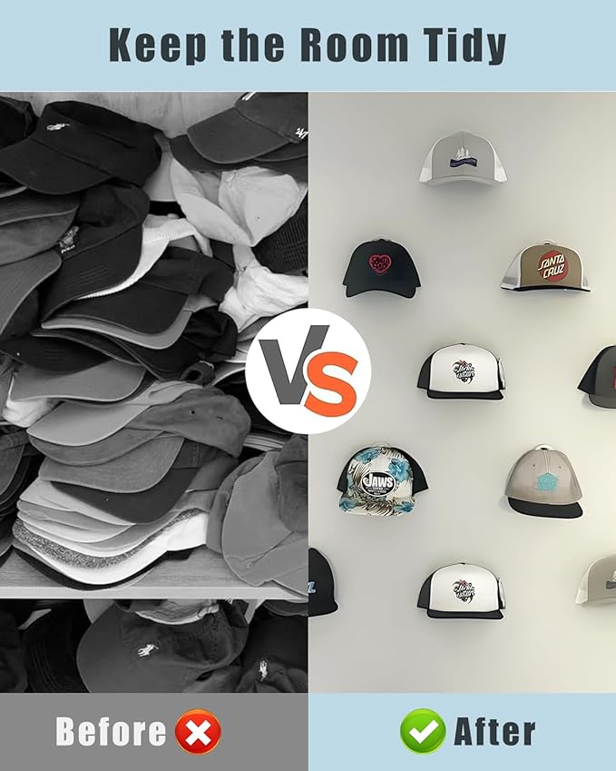 Adhesive Hat Hooks for Wall, Baseball Caps Strong Holdr, Ball Cap Hanger Wall Mount, Hat Display Rack, Hat Organizer Accessories, Clear 20 Pack