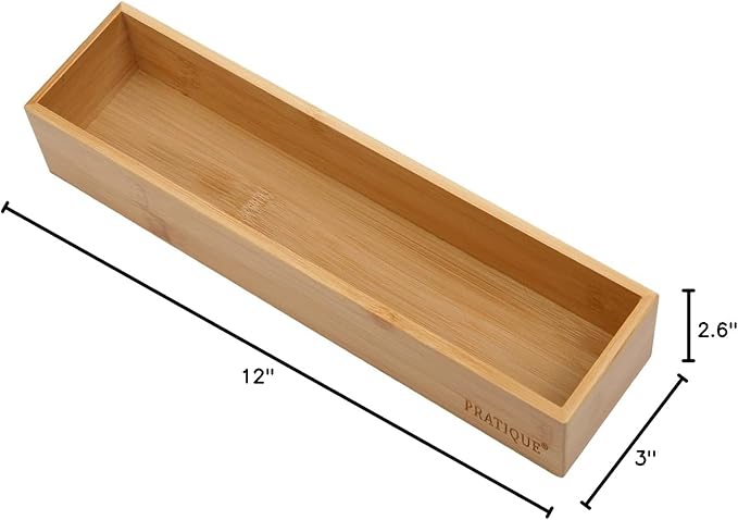 PRATIQUE Bamboo Drawer Organizer - Kitchen Utensil Organizer Silverware Tray Cutlery Holder,Office Desk Supplies and Accessories (12x3x2.6 inch)
