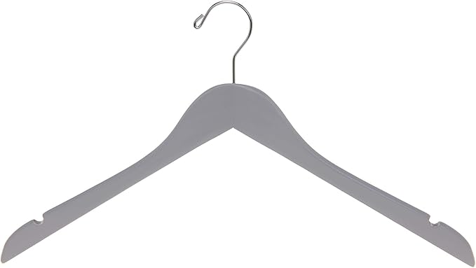Quality Semi Curved Wooden Suit Hangers, 10-Pack Smooth Finish Solid Wood Coat Hanger with Swivel Hook, Jacket, Pant, Dress Clothes Hangers (Gray, 10)