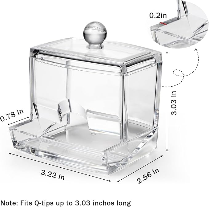 SheeChung 10Oz Acrylic Qtip Holder Dispenser for Cotton Swabs, Clear Plastic Containers Apothecary Jars with Lid, Bathroom Accessories, Vanity Organizers and Storage, Home Essentials Decor-Clear, 2Pcs