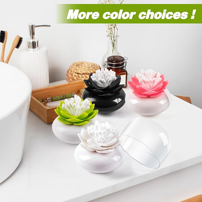 Bloss Lotus Cotton Swab Holder, Cotton Swabs Dispenser, Small Qtips Box, Toothpicks Container, Flower Qtip Holder for Bathroom Decor - Black