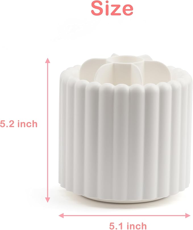 360 Rotating Makeup Brush Holder,Cute Makeup Brush Cup, Removable 7 Slots Spinning Cosmetic Brushes Storage Pen Holder for Vanity, Dresser, Desk, 5 Inch | 1 Pack White