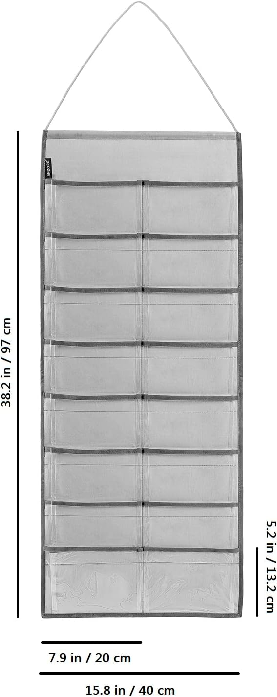 Wall Hanging Headband Organizer Ribbon Hair Hoops Storage Hairbands Hair Accessory Holder with Clear Pockets (GREY-16 POCKETS)