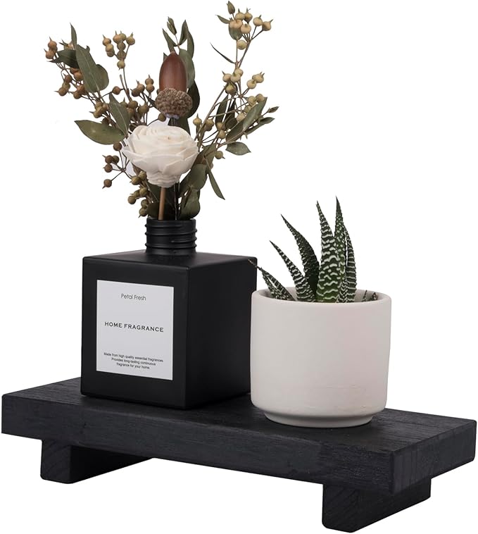 zoocatia Small Wood Tray Pedestal Stand Farmhouse Bathroom Decor Decorative Wooden Riser Kitchen Soap Dish Holder for Vanity, Counter, Sink, Black