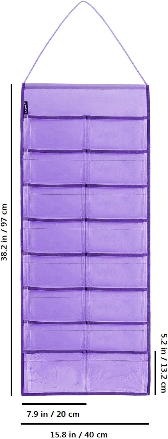 Wall Hanging Headband Organizer Ribbon Hair Hoops Storage Hairbands Hair Accessory Holder with Clear Pockets (PURPLE-16 POCKETS)