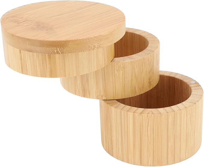3-Tier Wooden Rotating Spice Storage Box with Swivel Lid, Triple-Layer Condiment Organizer for Kitchen Countertop Home Cooking, Salt Sugar Pepper Seasoning Jar, Easy to Clean Household Tool