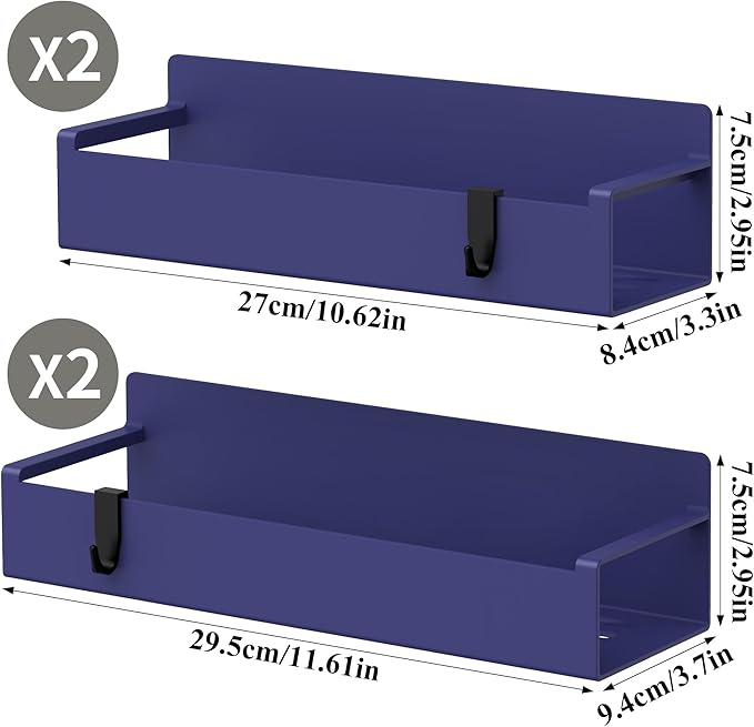 HuggieGems 4 Pack Magnetic Spice Rack Organizer for Refrigerator and Oven, Dark Blue Fridge Organizers and Storage for Kitchen