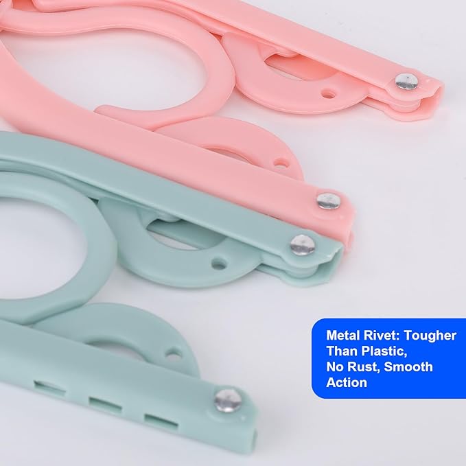 8 Pack Foldable Travel Hangers with 16 Clips & Folding Hanger - Space Saving Portable Collapsible Hooks for Cruise, RV, Hotel (Assorted Colors)