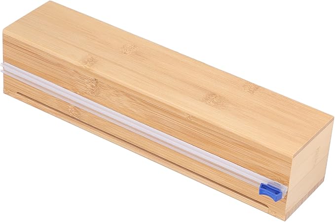 BigKing Wooden Plastic Wrap Dispenser with Cutter - Aluminum Foil Holder, Wax Paper Storage Box for Refrigerator, Kitchen Bamboo Organizer, Compatible with 13" Roll