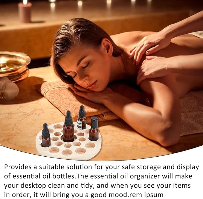 AHANDMAKER 22 Slots Small Essential Oil Bottle Holder, Wood Round Storage Display Rack Tabletop Essential Oil Bottles Wooden Storage Display Stand for Home Salon