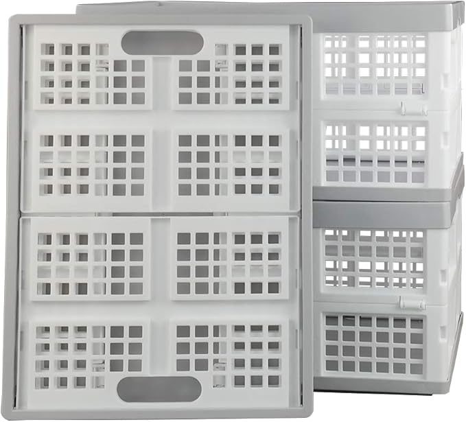 Vababa 28 L Plastic Collapsible Storage Bins, Stacking Utility Foldable Basket, Set of 3